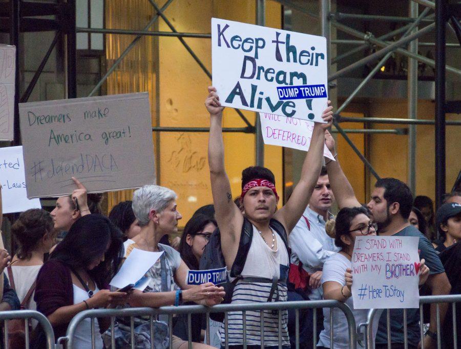 DACA supporters protest Sessions announcement in front of Trump Tower on September 5.