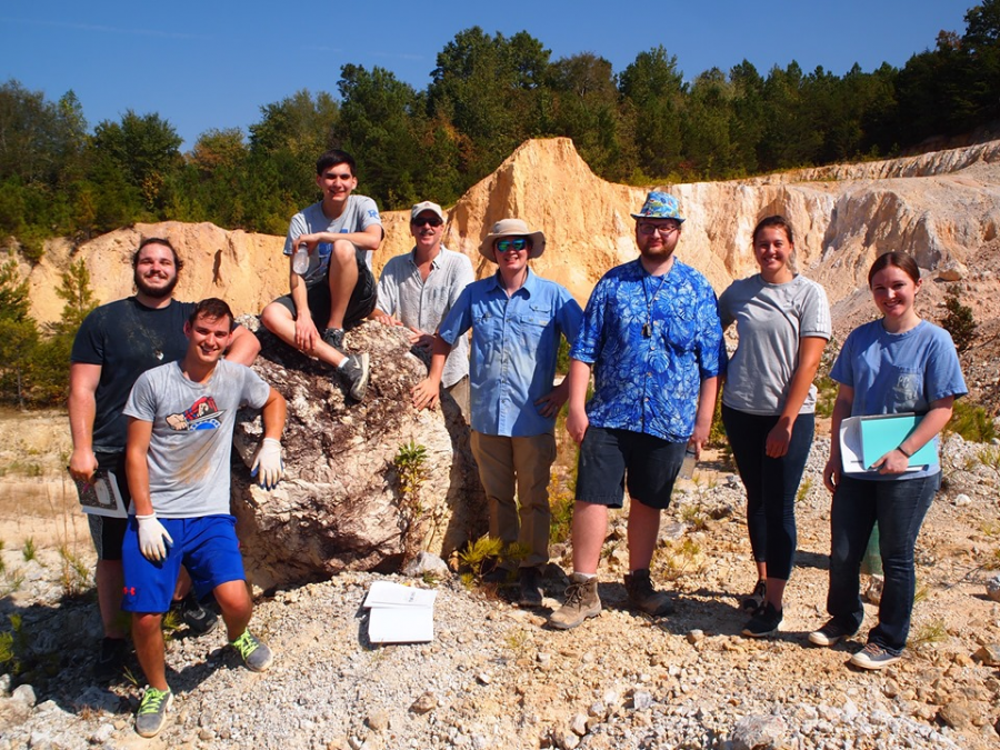 Dr. Rischbieter and the group in the Hammondsville dolomite quarry