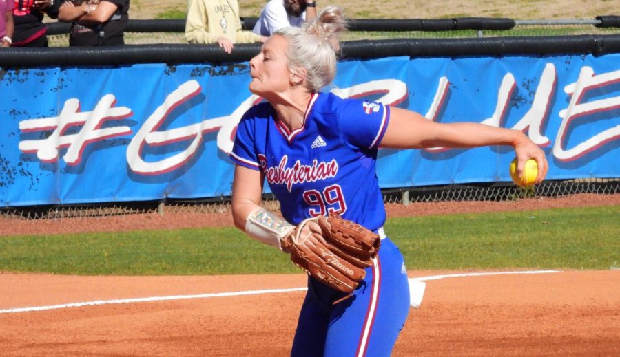 PC softball pitcher Haley Haselden pitches against NC Central.