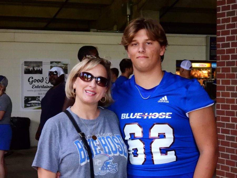Freshman defensive lineman Caleb Rentz with his mom.