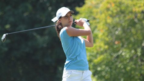Former Blue Hose womens golfer Celia Mansour out on the fairway. ©PC Athletics