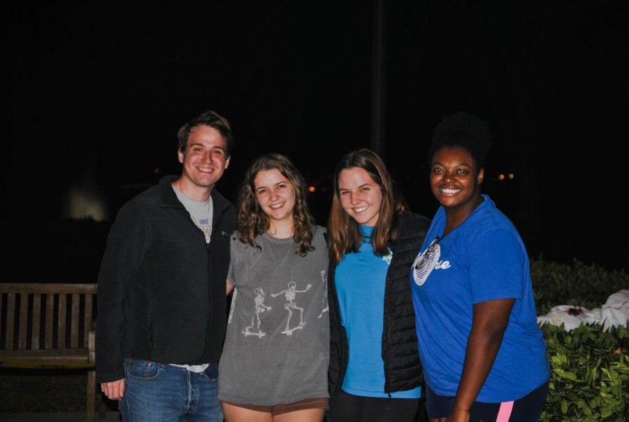 Lainey Powers, Louise Blake, Ashley Flanagan, and Seth Hegler after the scary walk through the haunted trail.