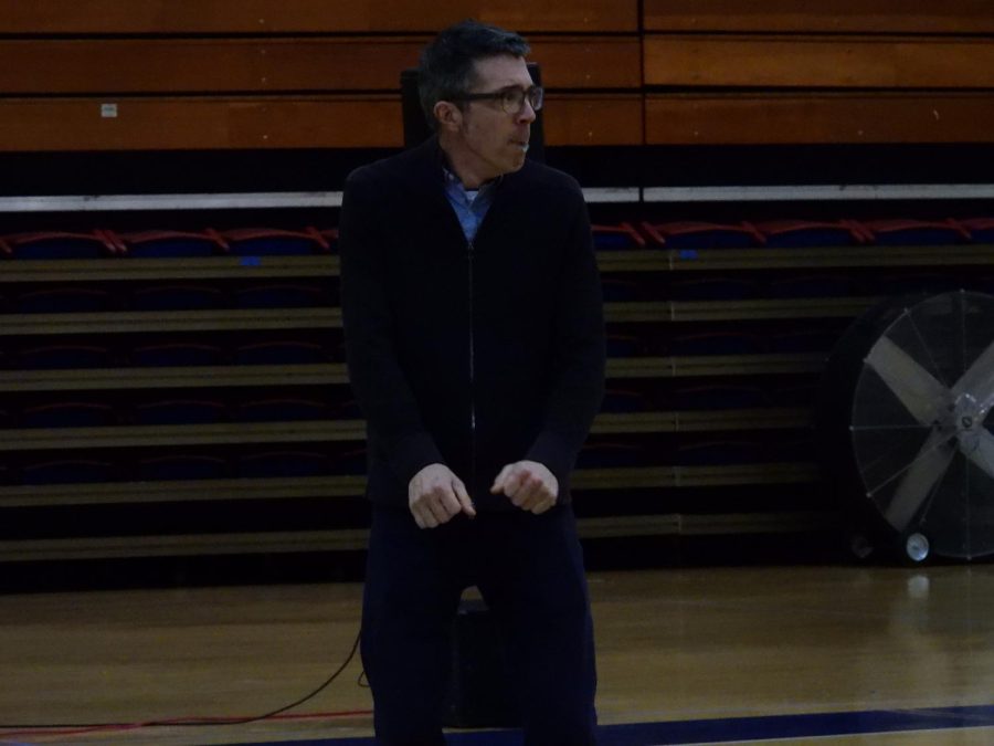 English professor Dr. Phillip Perdue shows off his dance moves out on the court.