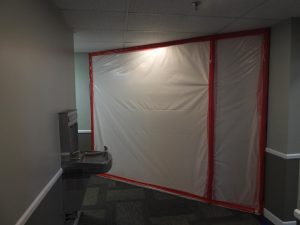 The first floor of Jacobs Hall is blocked off due to winter storm damage suffered in December. ©Mitchell Mercer