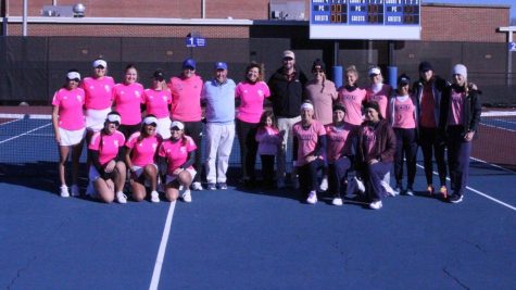 The Presbyterian College Blue Hose and North Florida Ospreys participate in a Pink Out match on January 27th. ©PC Athletic Communications