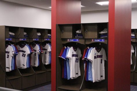 Jerseys displayed at the PC softball teams new locker room. ©Presbyterian College/PresbyPhotos