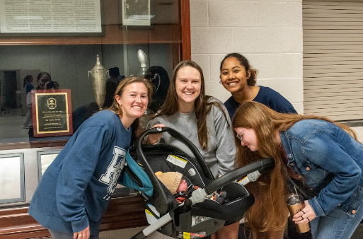 Back from left to right: Caroline Rairigh, Elizabeth Ledford, and Saniya Chesney.
Front from left to right: Baby Ellis Ledford and Maggie Jones.