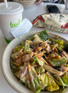 This photo is of the type of food that Freshens offers students and athletes. They provide healthier options like salads and smoothies!